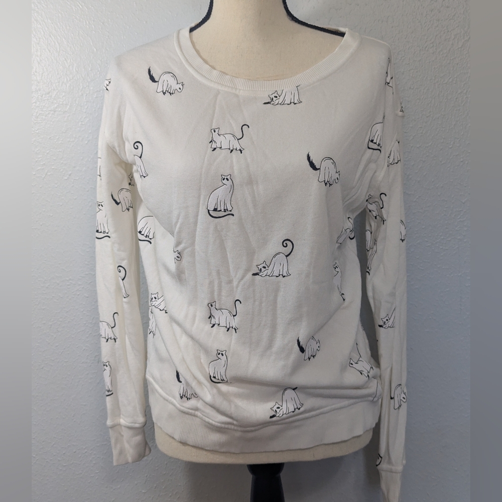 Jane + Delancey Ghost Cat Print Sweater